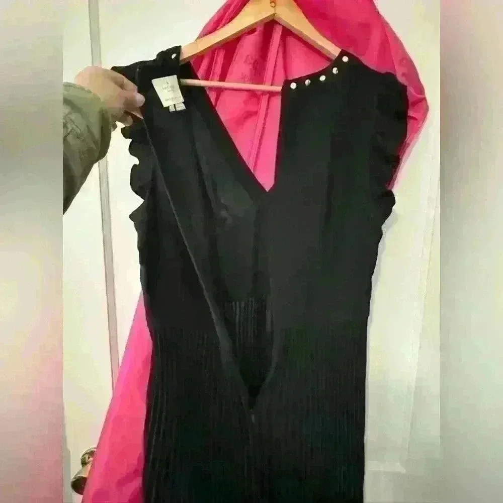 Kate Spade black pleated stud crepe dress size 12P - RETAIL $248 - Like New!